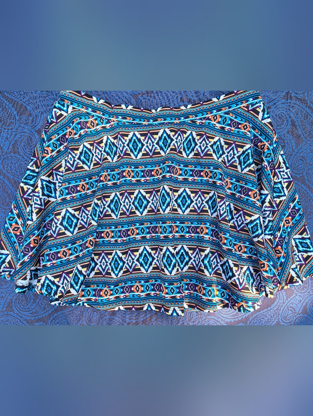 Large Olsenboye Blue Multi Aztec Print Skater Skirt